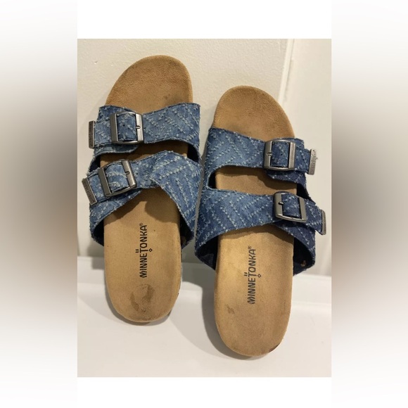 Minnetonka Women’s Size 9 Denim  Blue Slip On Sandals (799896) Comfort Adj - Picture 6 of 6